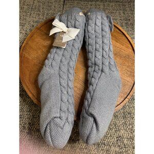 Womens UGG Fleece-Lined Cable Knit Socks W/Bow Accents Size 9-11 Gray